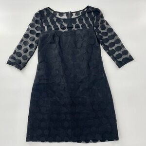 Betsey Johnson Whimsigoth Sheer Neck 3/4 Sleeve Polka Dot Overlay Black Sheath 6